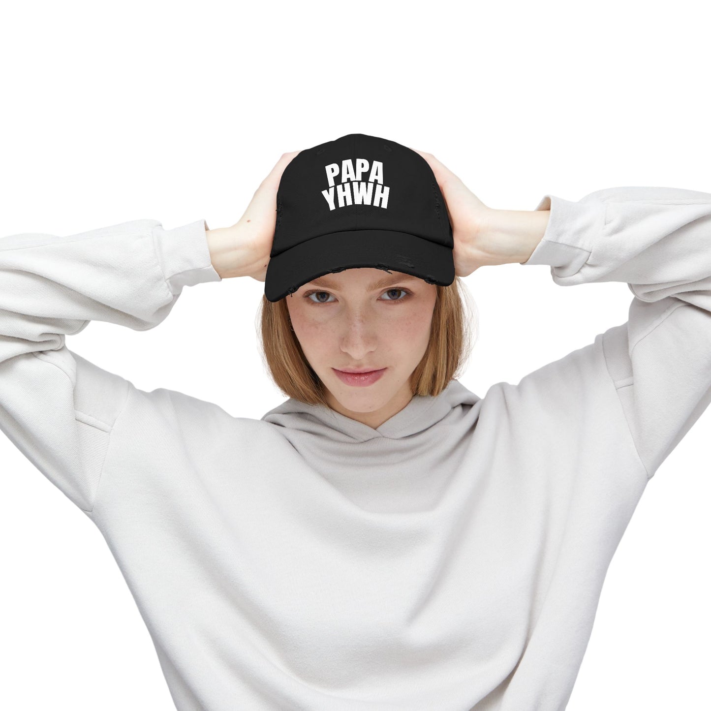 Papa YHWH Black Distressed Hat