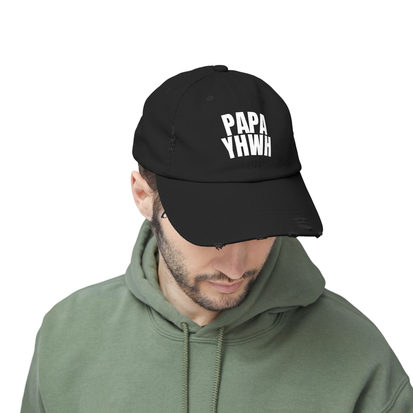 Papa YHWH Black Distressed Hat